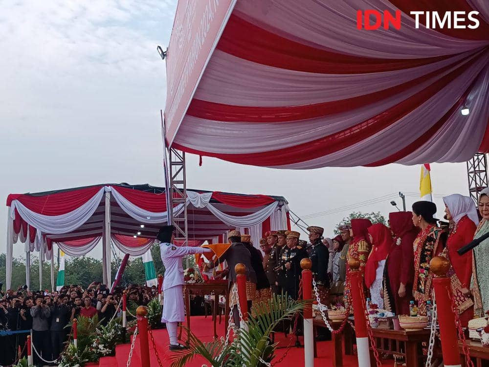 Upacara HUT Kemerdekaan ke-79 di Kota Baru, Lampung Selatan. (IDN Times/Tama Yudha Wiguna).