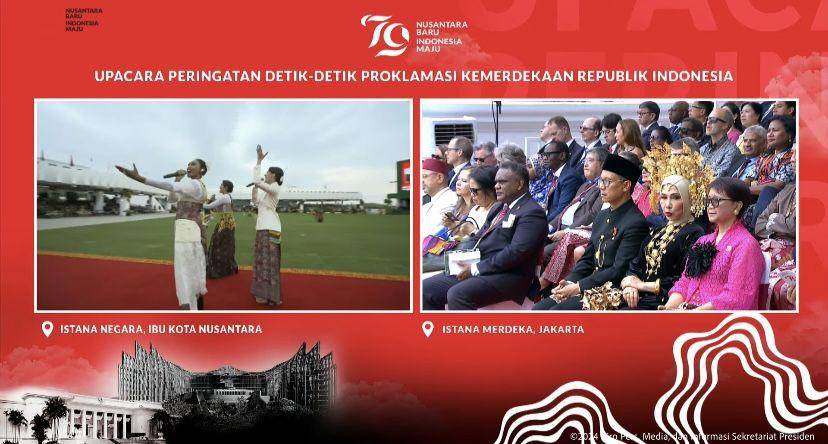 potret Mawar Eva, Novia Bachmid, dan Olivia Pardede tampil di peringatan HUT ke-79 RI di IKN (youtube.com/Sekretariat Presiden)