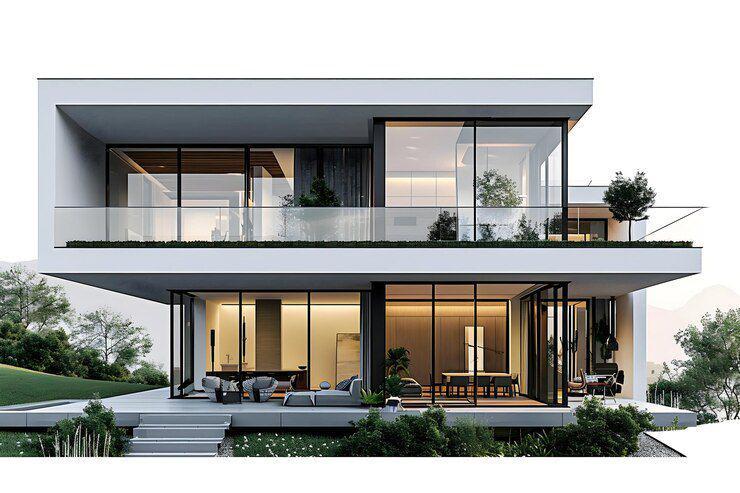 ilustrasi rumah dengan kaca besar (Freepik.com/ M.Shamaoon.Ai)