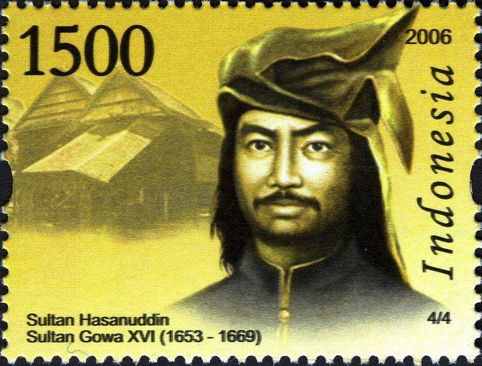 Lukisan wajah Pahlawan Nasional asal Sulawesi Selatan dan Sultan Gowa XVI, Sultan Hasanuddin, dalam prangko Indonesia terbitan tahun 2006. (Wikimedia Commons/WNSStamps.ch)
