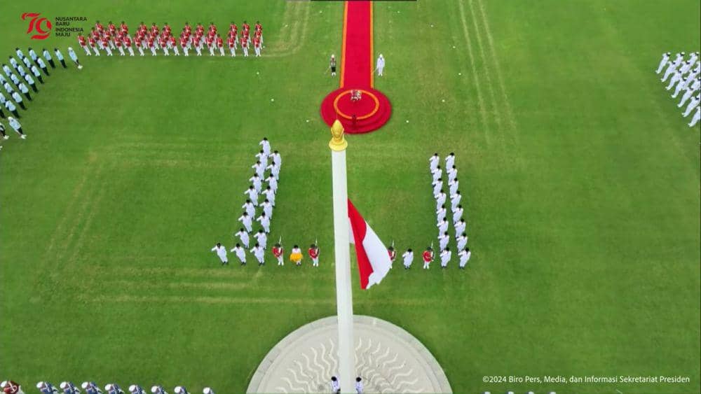 Upacara perayaan HUT ke-79 RI di Istana Garuda pada Sabtu (17/8/2024). (YouTube.com/Sekretariat Presiden)