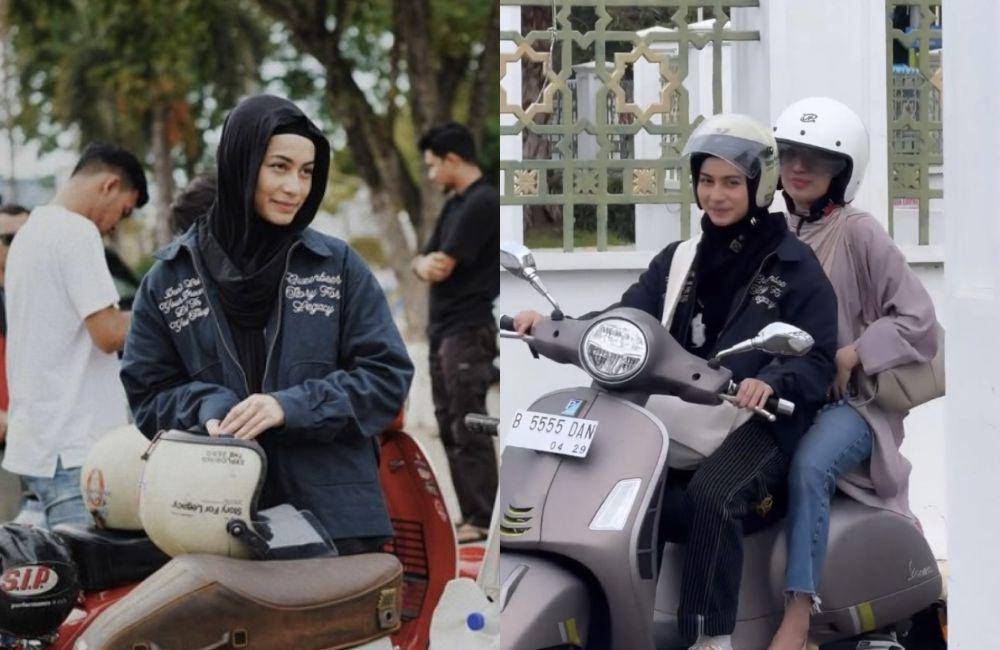 potret Sintya Marisca touring naik vespa di Aceh (Instagram.com/sintyamarisca | hassanalaydrus)