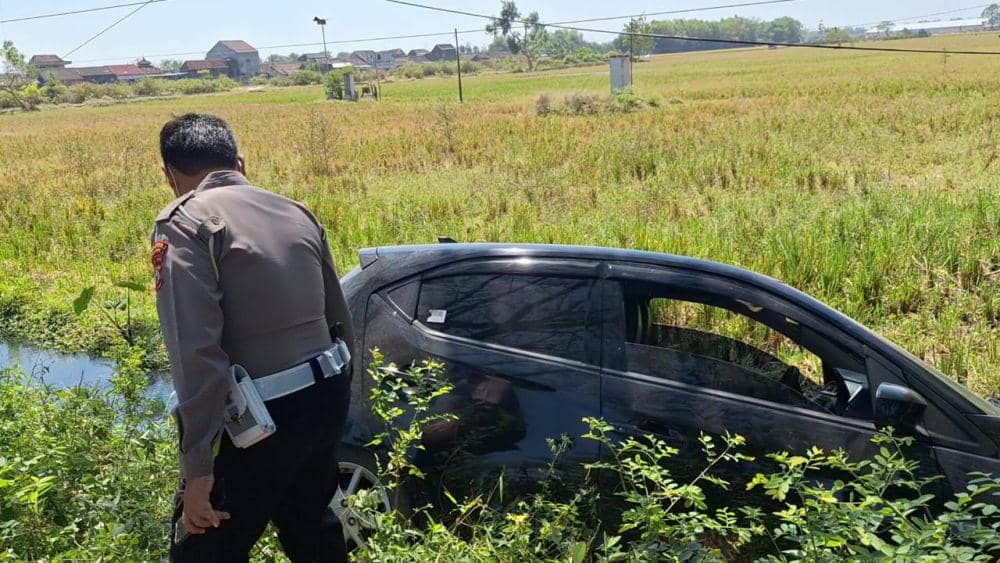 Bus Sugeng Rahayu Tabrak Brio hingga Masuk Persawahan di Ngawi