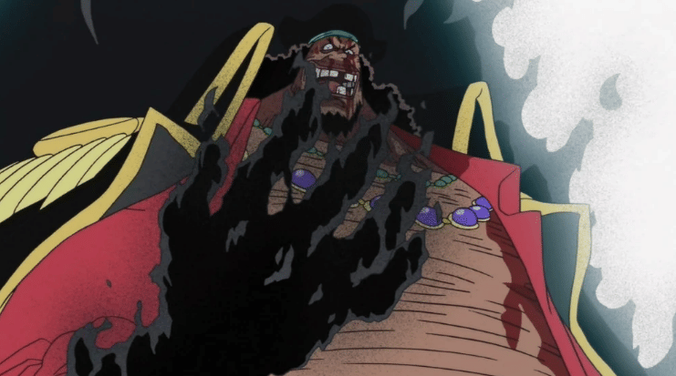 Kurohige menunjukkan kekuatan buah iblis Yami Yami no Mi. (onepiece.fandom.com)