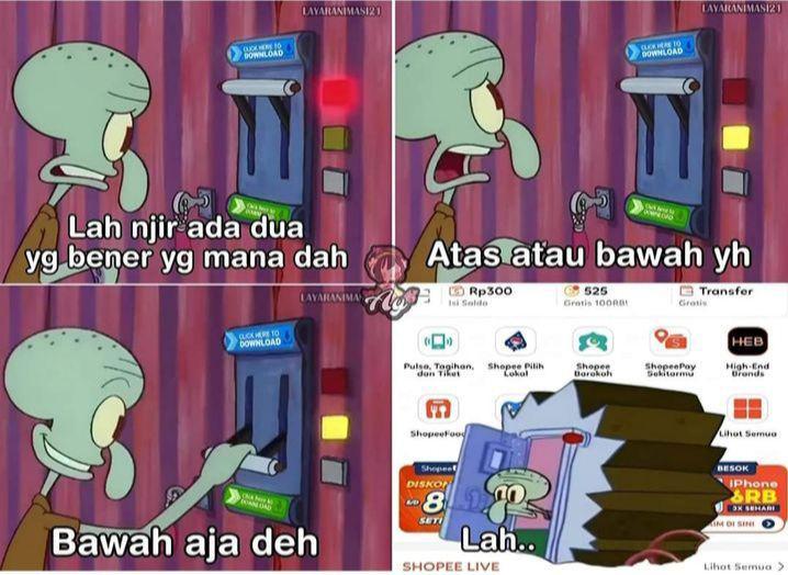 meme Squidward gunakan mesin waktu (instagram.com/pos.total)