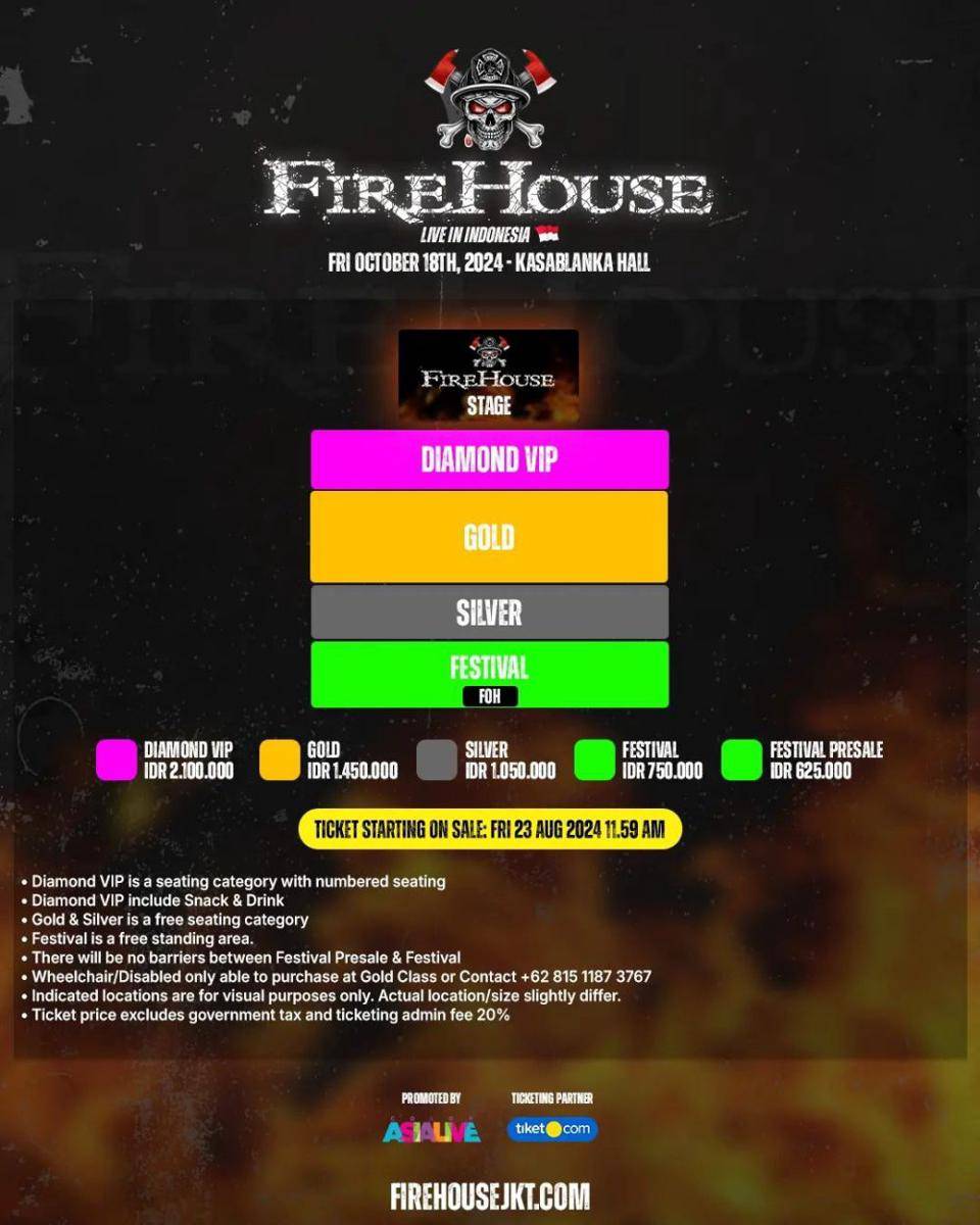 harga tiket konser FireHouse 2024 di Jakarta (instagram.com/colorasialive)