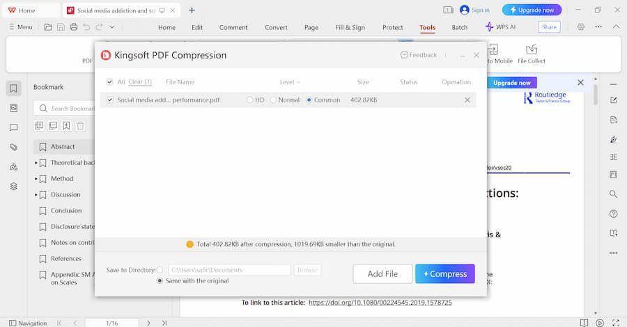 ilustrasi tampilan kompres PDF di WPS Office (dok. WPS Office)