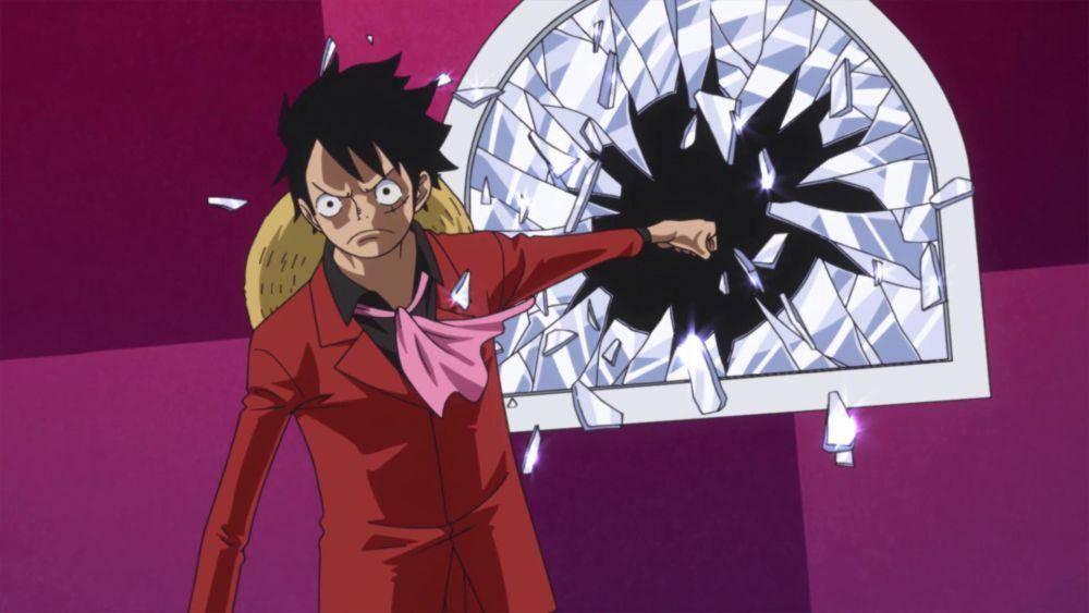 Luffy memecahkan cermin di Dunia Cermin. (dok. Toei Animation/One Piece)