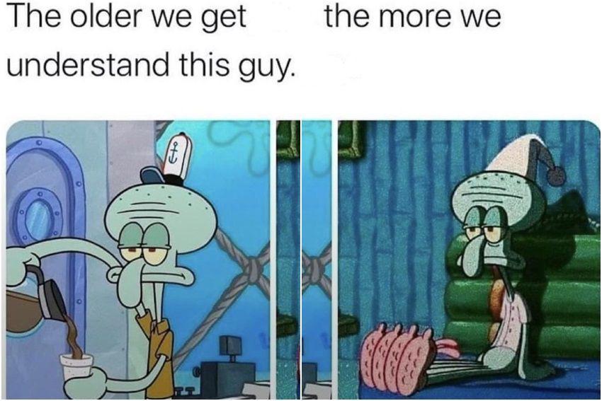 potret meme kocak Squidward (reddit.com/user/TheatreOfDreams7)