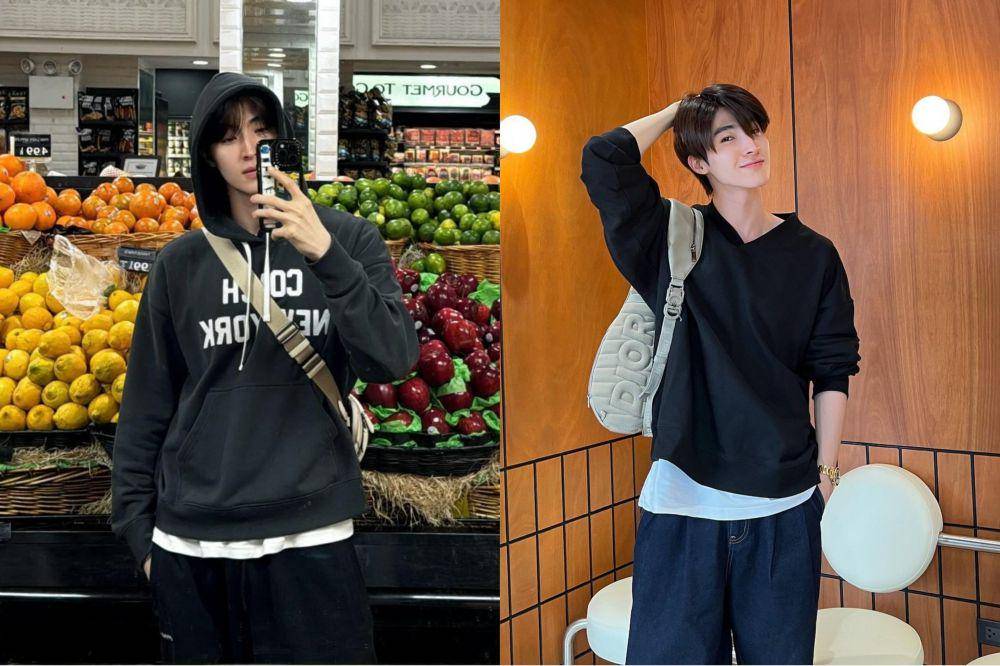 potret styling double layer outfit ala Blue Pongtiwat (instagram.com/blue_pongtiwat)