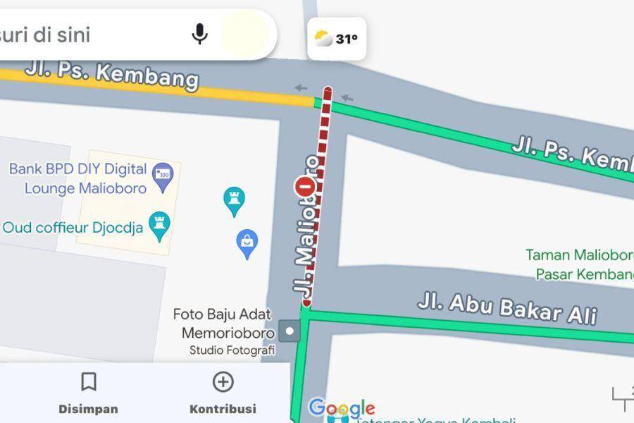 ilustrasi simbol penutupan jalan di Google Maps (dok. Google Maps)
