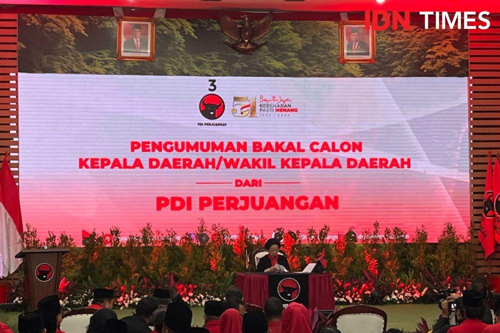 PDIP mengumumkan dukungan pada calon kepala daerah pada Kamis (22/8/2024). (IDN Times/Aryodamar)