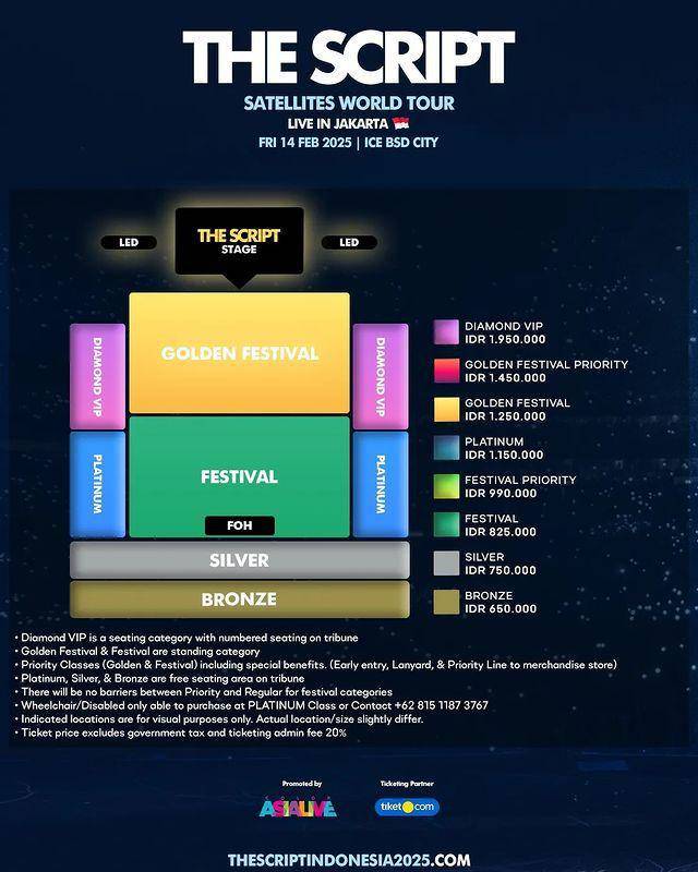seatplan dan daftar harga tiket konser The Script di Jakarta (Instagram.com/colorasialive)