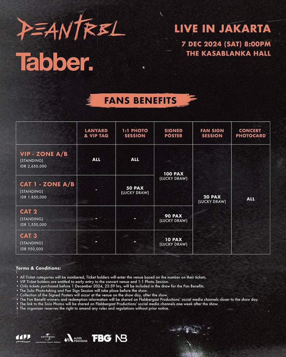benefit tiket konser DEAN dan Tabber di Jakarta (instagram.com/flabbergastproductions)