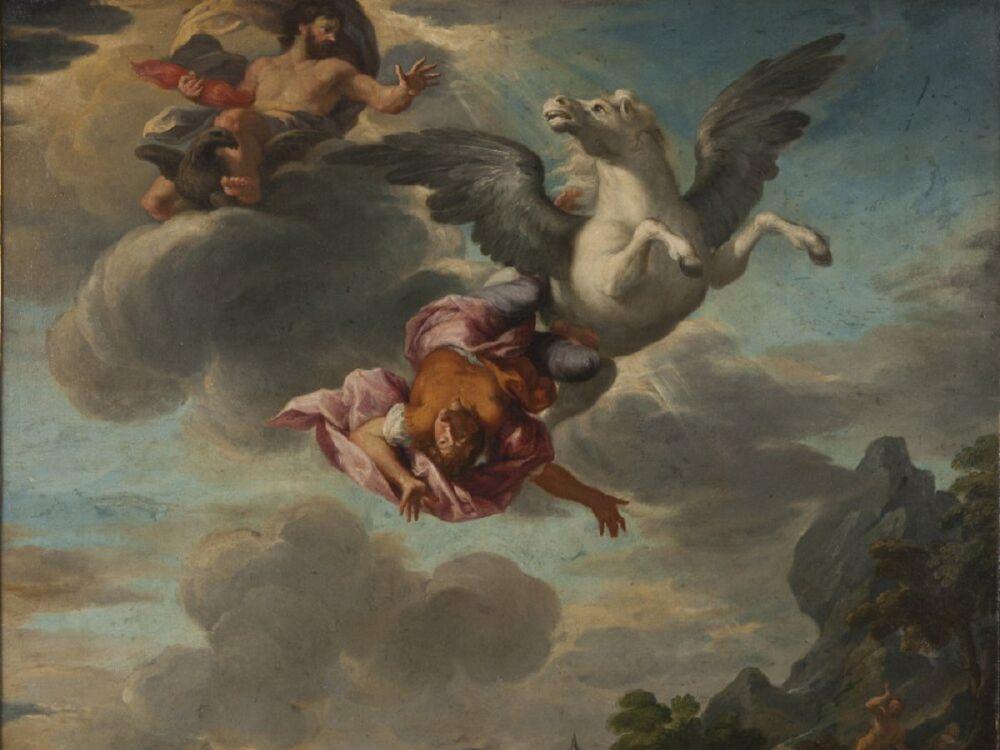 ilustrasi Bellerophon dijatuhkan oleh Zeus (historycooperative.org)