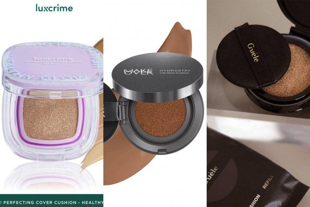 Luxcrime Perfecting Cover Cushion - Healthy Glow SPF 35 PA +++ | MAKE OVER Hydrastay Lite Glow Cushion | Guèle - BARE Cushion (luxcrime.com) | (makeoverforall.com) | (instagram.com/guele.id)