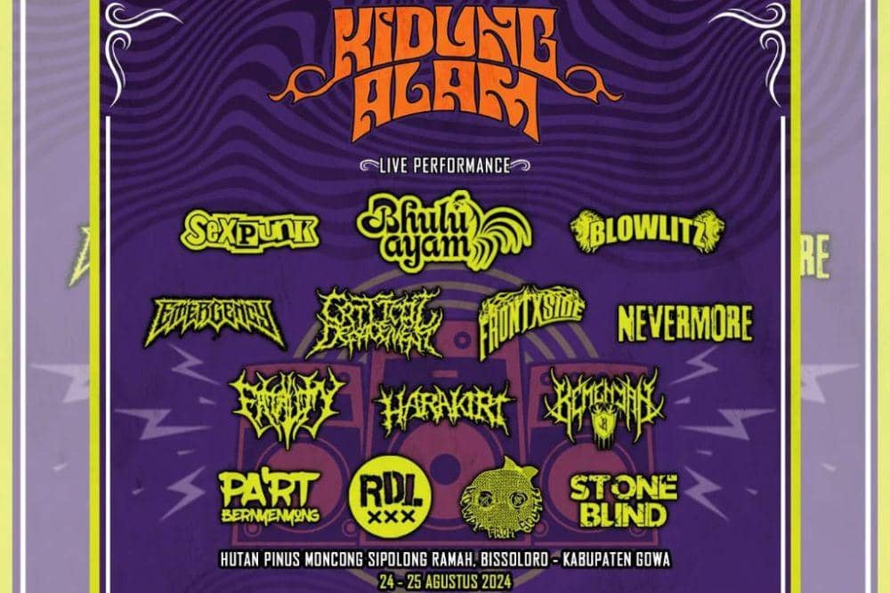 Poster festival musik Kidung Alam Fest yang berlangsung di kawasan Hutan Pinus Bissoloro Gowa, 24-25 Agustus 2024. (Instagram.com/kidungalamfest)