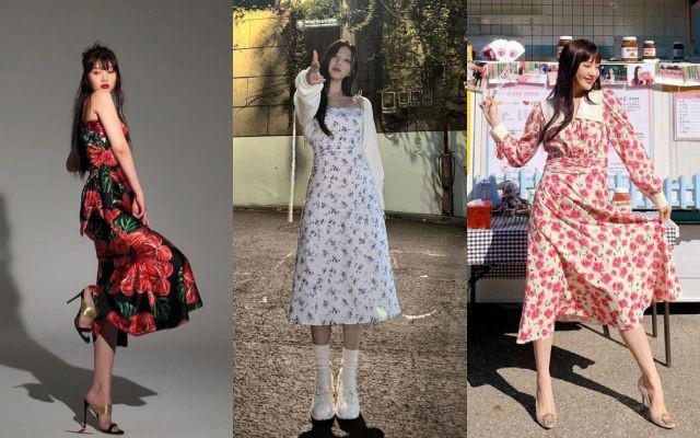 Padu padan dress floral Joy Red Velvet (instagram.com/_imyour_joy)