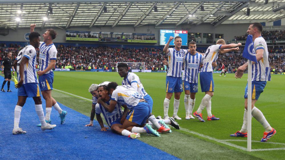 potret pemain Brighton merayakan gol (x.com/OfficialBHAFC)