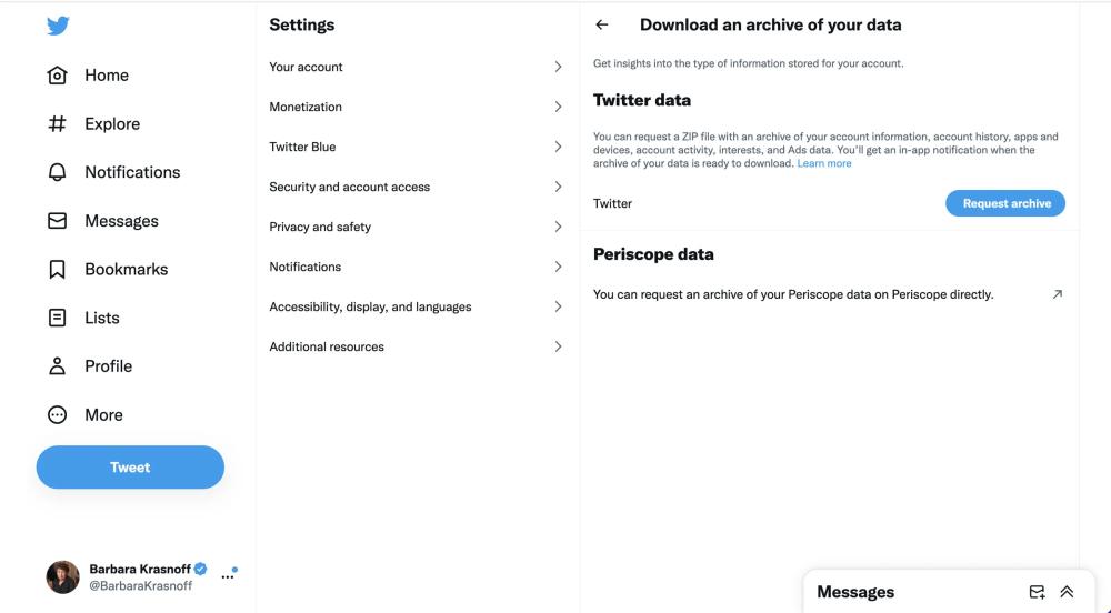 Fitur "Download an Archive of Your Data" di akun X (theverge.com)