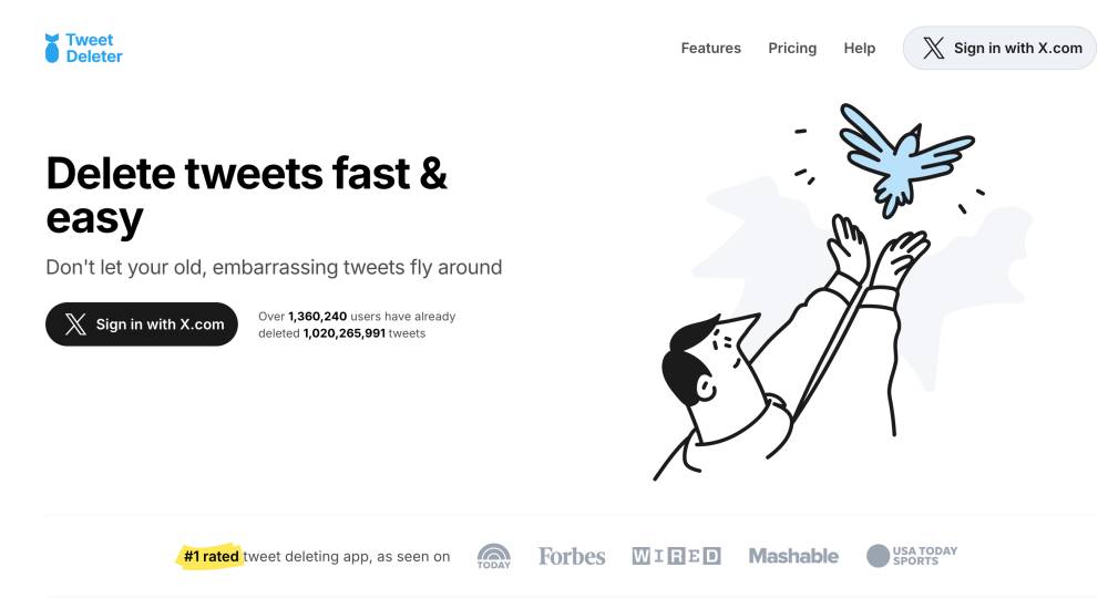 Tampilan situs TweetDeleter (tweetdeleter.com)