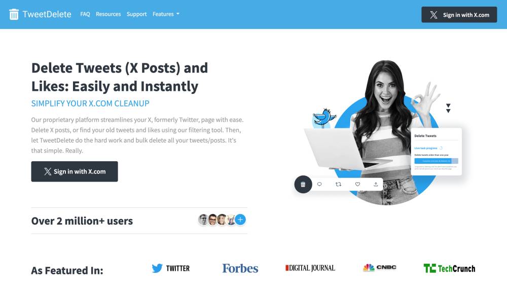 Tampilan situs TweetDelete (tweetdelete.net)