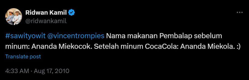 tweet jokes lawas Ridwan Kamil (x.com/ridwankamil)