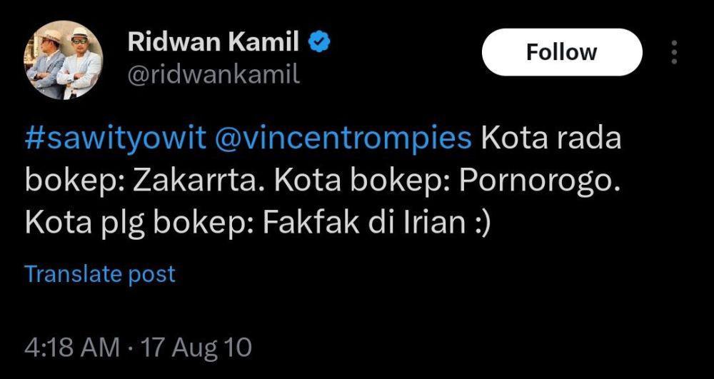 tweet jokes lawas Ridwan Kamil (x.com/ridwankamil)