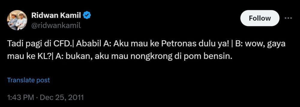 tweet jokes lawas Ridwan Kamil (x.com/ridwankamil)