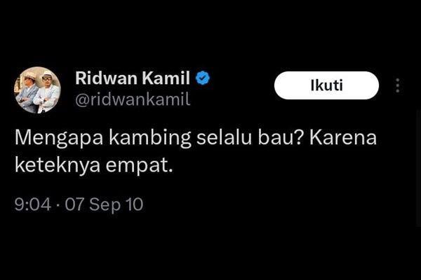 9 Jokes di Tweet Lawas Ridwan Kamil, Ada yang Bahas Ketek
