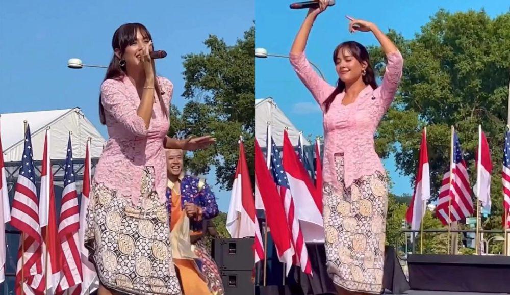 7 Potret Aurelie Moeremans jadi Biduan di Amerika, Pakai Kebaya!