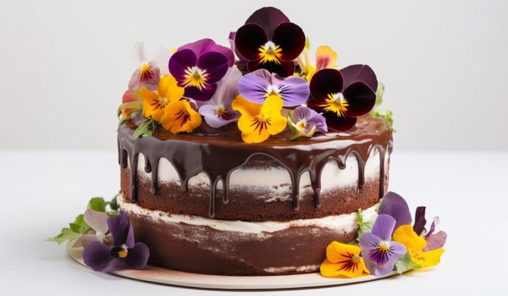 ilustrasi kue dengan dekorasi bunga pansy (freepik.com/colnihko)