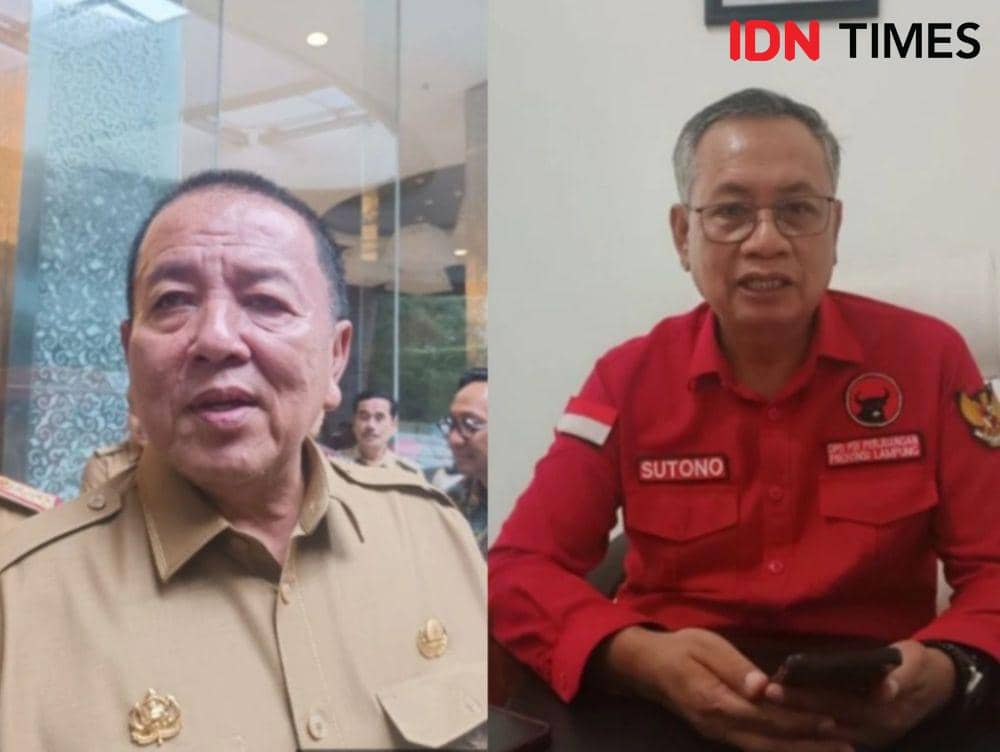 Kolase foto Mantan Gubernur Lampung Arinal Djunaidi dan Sekretaris DPD PDIP Lampung Sutono. (IDN Times/Tama Yudha Wiguna).