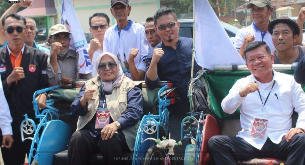Naik Becak ke KPU, Paslon Suthan Resmi Daftar Pilkada Musi Rawas