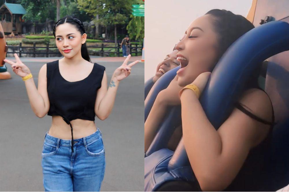 potret Rachel Vennya stress release dengan berteriak di atas roller coaster (instagram.com/rachelvennya)