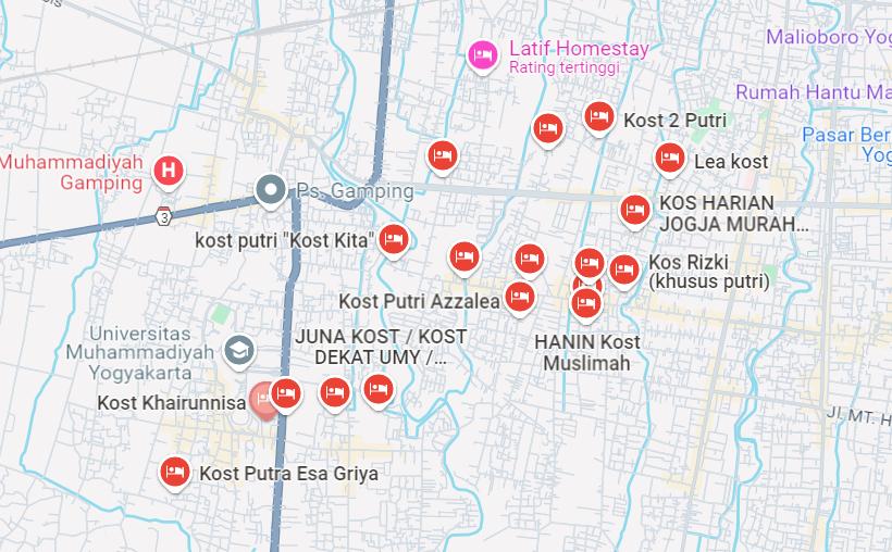 Area Kos Ngastiharjo (Dok. Google Maps)