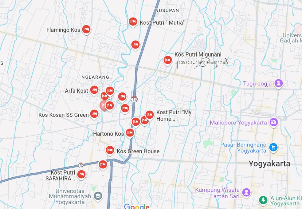 Kos Area Mejing Wetan (Dok. Google Maps)