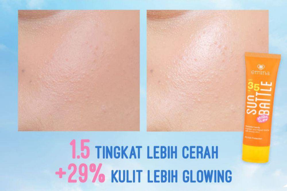 Emina Sun Battle Bright Glow SPF 35 PA+++ (shopee.com/Emina Official Shop)