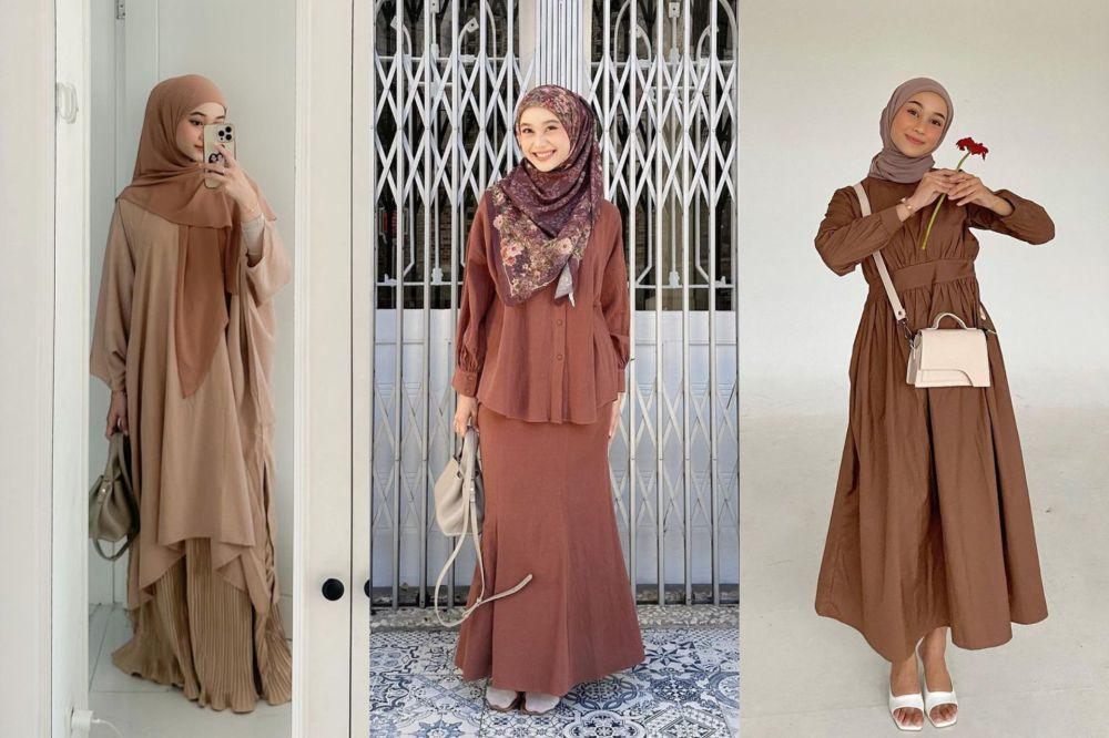 gaya OOTD hijab warna cokelat selebgram Ravira Naila (instagram.com/ravalsaa)