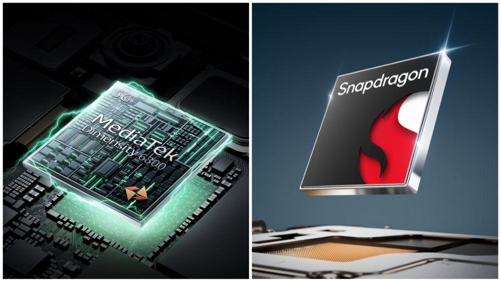 ilustrasi prosesor MediaTek Dimensity 6300 (kiri) dan Qualcomm Snapdragon 685 (kanan) (realme.com)
