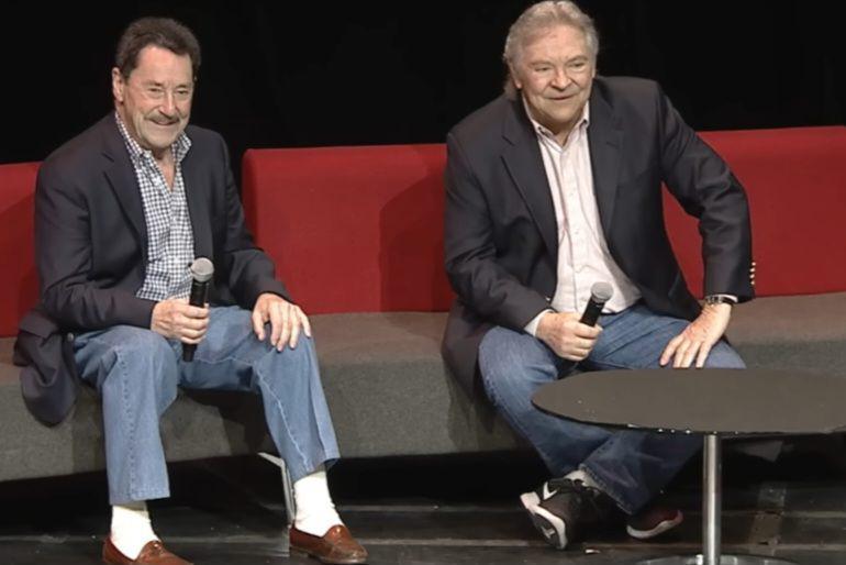 Peter Cullen, pengisi suara Optimus Prime dan pengisi suara Megatron, Frank Welker, di Comic Con Liverpool pada Maret 2020 (youtube.com/Monopoly Events)