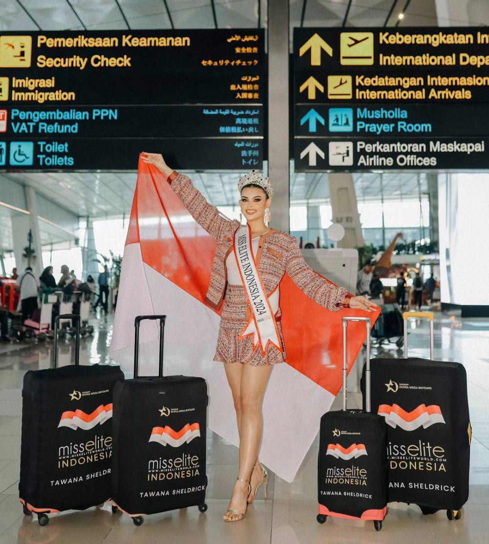 Potret Keberangkatan Tawana Shledrick ke Ajang Miss Elite World 2024 (Instagram.com/yayasanduniamegabintang)