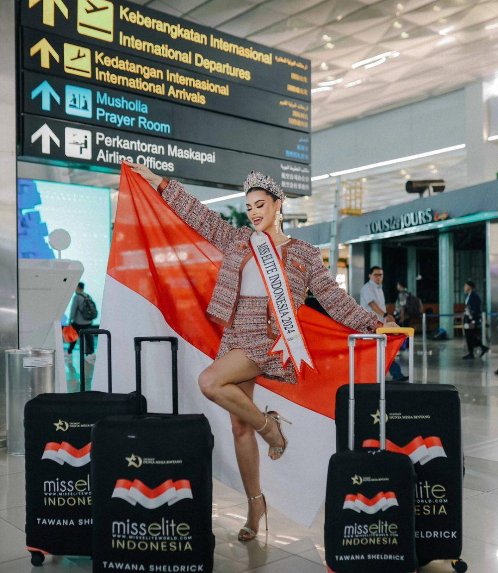 Potret Keberangkatan Tawana Shledrick ke Ajang Miss Elite World 2024 (Instagram.com/yayasanduniamegabintang)
