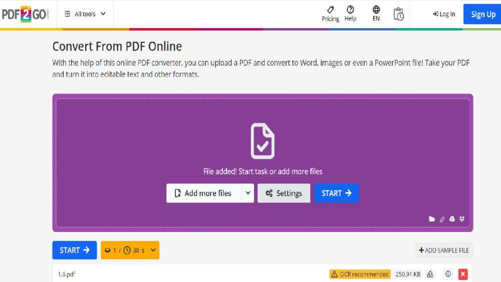 Laman konversi PDF di PDF2Go. (pdf2go.com)