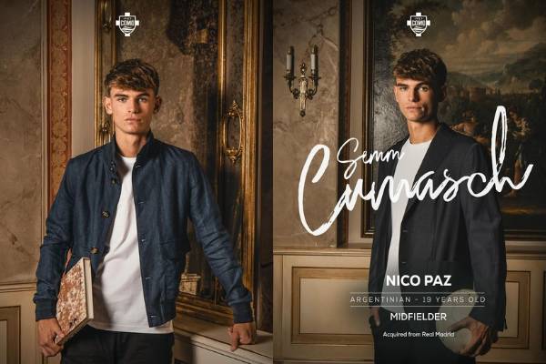 potret Nico Paz saat diperkenalkan sebagai pemain baru Como FC. (instagram.com/comofootball dan nicopaz1o)