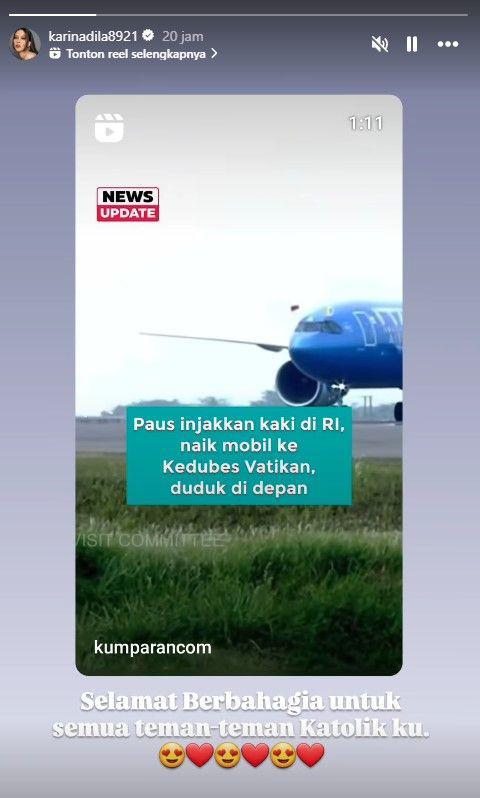 artis Indonesia posting sambutan Paus Fransiskus (instagram.com/karinadila8921)