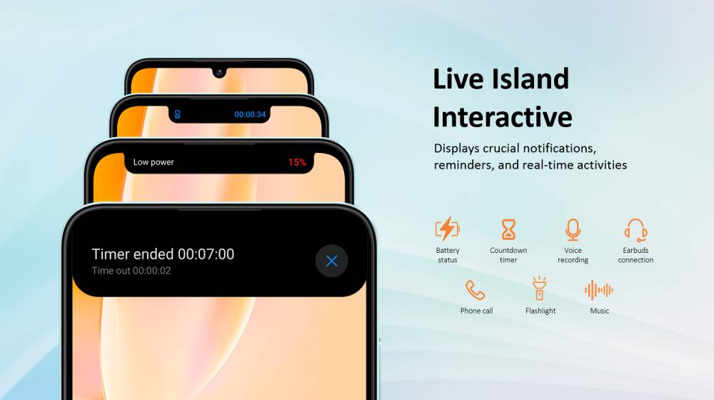 ilustrasi fitur Live Island di layar ZTE Blade A55 (ztedevices.com)