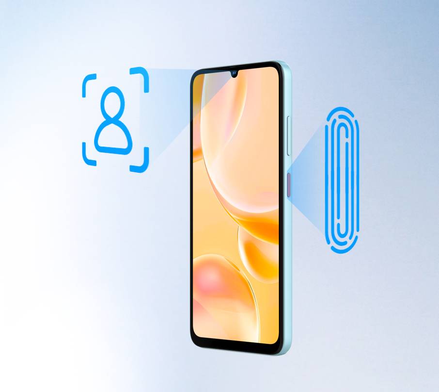 ilustrasi fitur pemindai wajah dan pemindai sidik jari di ZTE Blade A55 (ztedevices.com)