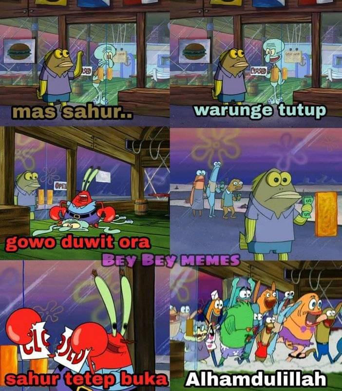 meme SpongeBob tentang warung (facebook.com/Meme Literasi Bersama Banser)