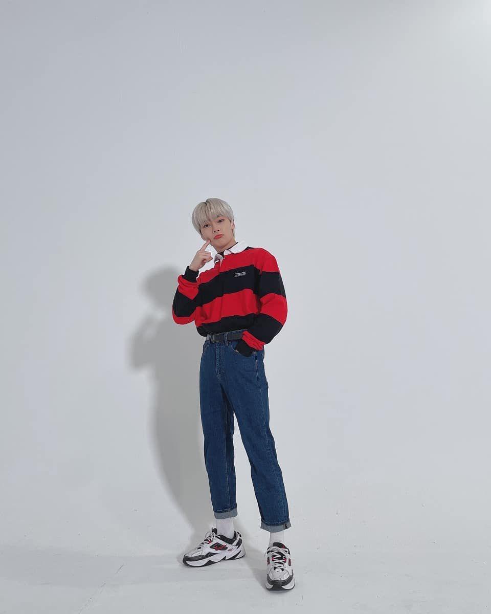 outfit motif stripe ala I.N Stray Kids (instagram.com/realstraykids)